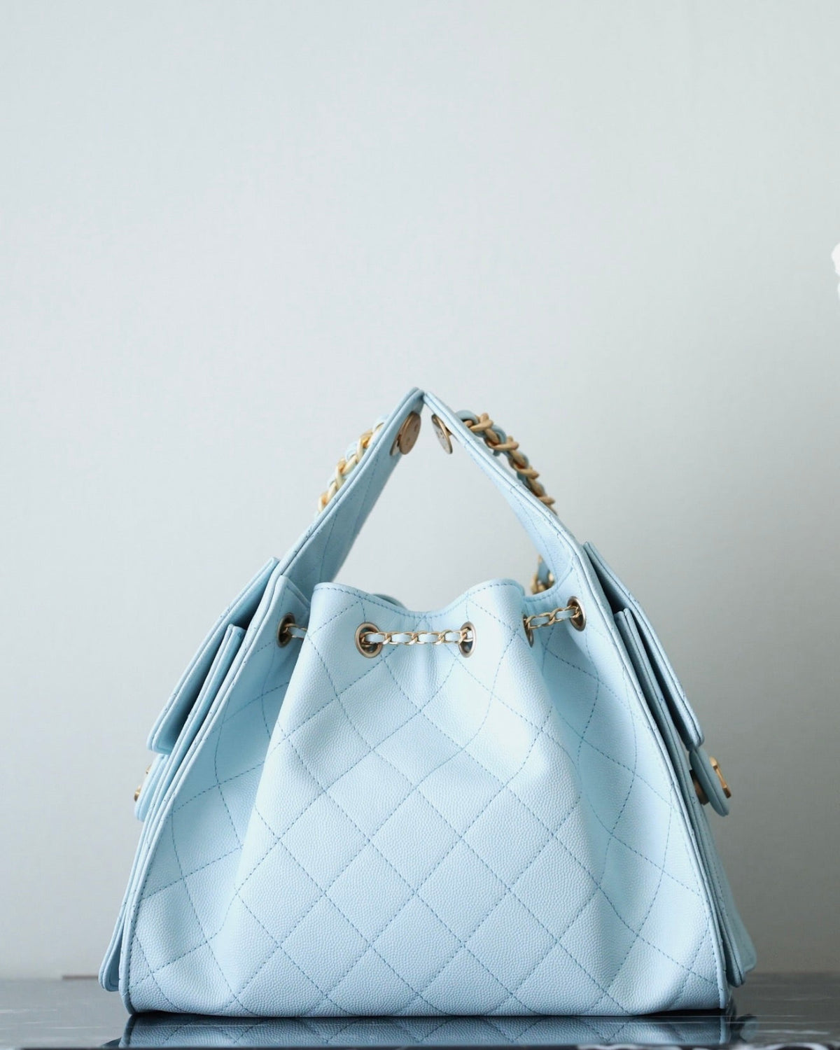 CHANEL 25S HOBO BAG 30 CM IN PASTEL BLUE LAMBSKIN WITH GOLD HARDWARE